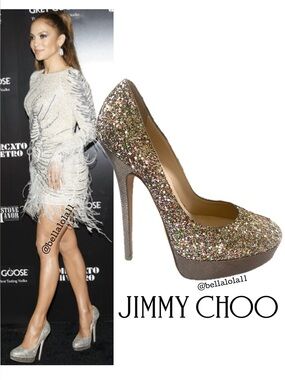 AUTHENTIC JIMMY CHOO GLITER PLATFORM HEELS